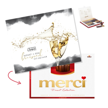 Luxe kerstkaart met champagne en stijlvol nieuwjaarsdesign