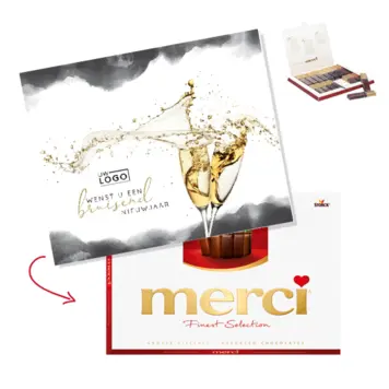 Luxe kerstkaart met champagne en stijlvol nieuwjaarsdesign