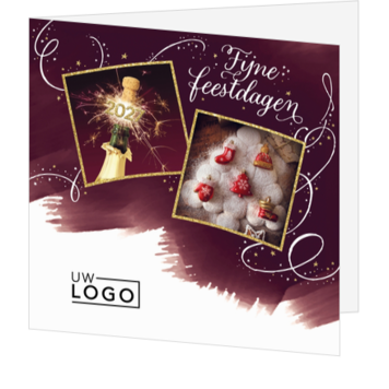 Kerstkaart met feestelijke collage en gouden details