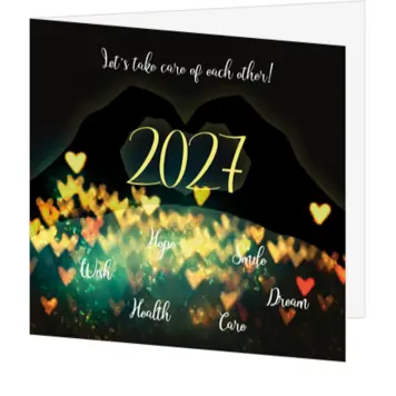 kerstkaart met warme lichtjes en zorgzaam gebaar