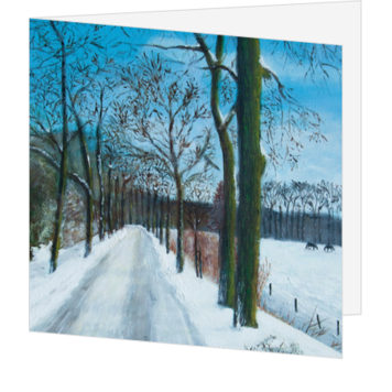 Kerstkaart met schilderachtig winterlandschap