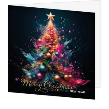 kerstkaart met kleurrijke kerstboom