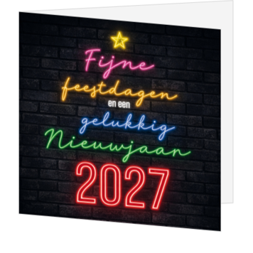 Moderne kerstkaart met neon feestdagenwens