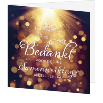 Kerstkaart met bedankje en warme lichtgloed