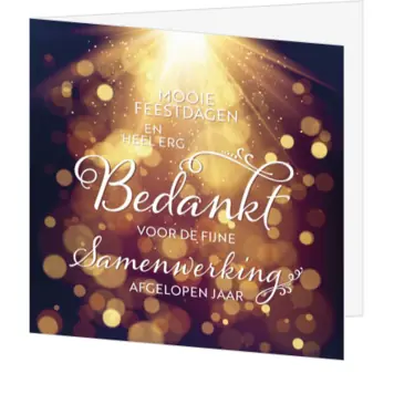 kerstkaart met bedankje en warme lichtgloed