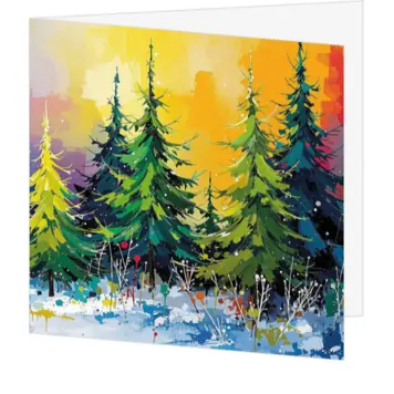 Kerstkaart met kleurrijk winterbos