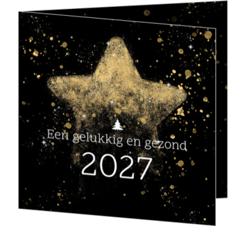 Luxe kerstkaart met gouden ster op zwarte achtergrond