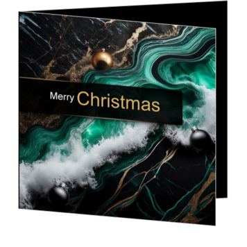 Luxe kerstkaart met gouden en smaragdgroene golven