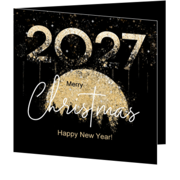 Stijlvolle kerstkaart met gouden maan en donker bos