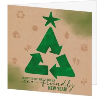 Duurzame kerstkaart met gerecyclede kerstboom