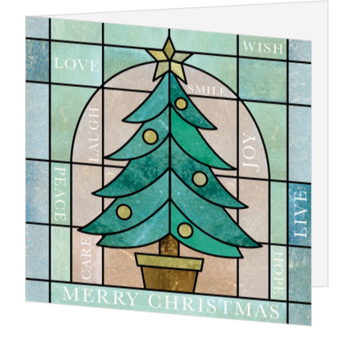 Kerstkaart met moderne kerstboom in glas-in-loodstijl