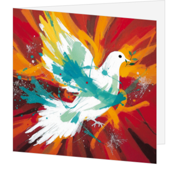 Kerstkaart met vredesduif in warme kleuren