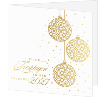Luxe kerstkaart met gouden kerstballen