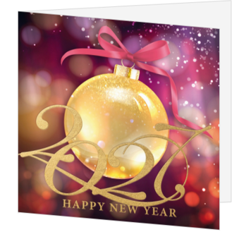 Feestelijke kerstkaart met gouden kerstbal