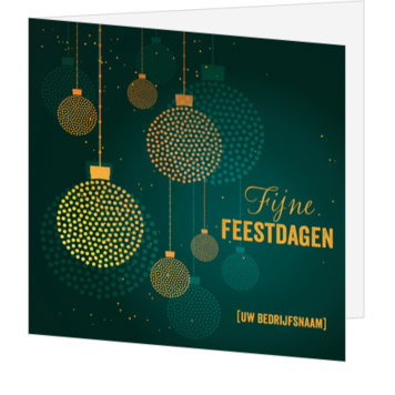 Kerstkaart met moderne kerstballen en fijne feestdagen