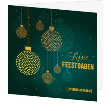 kerstkaart met moderne kerstballen en fijne feestdagen