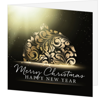 Luxe kerstkaart met gouden kerstbal
