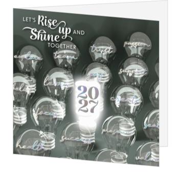 Inspirerende kerstkaart met lampen en motiverende tekst