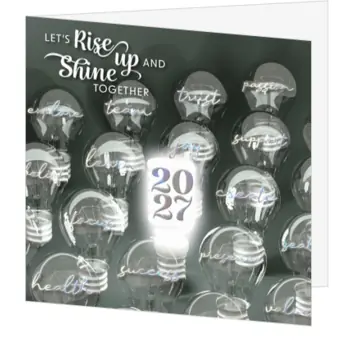 Inspirerende kerstkaart met lampen en motiverende tekst