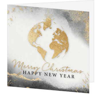 Stijlvolle kerstkaart met gouden wereldbol