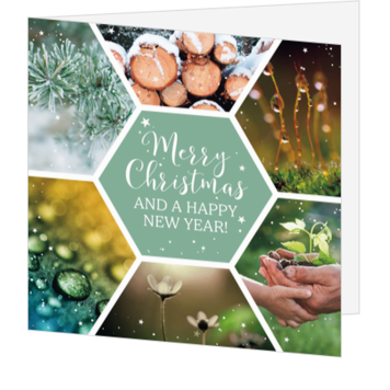 Kerstkaart met winterse natuur en groene tinten