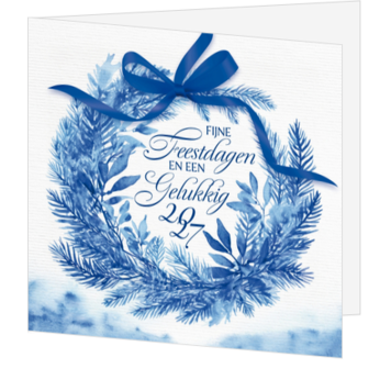 Kerstkaart met blauwe winterkrans