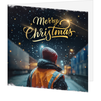 Kerstkaart met sneeuw en fonkelende lichtjes