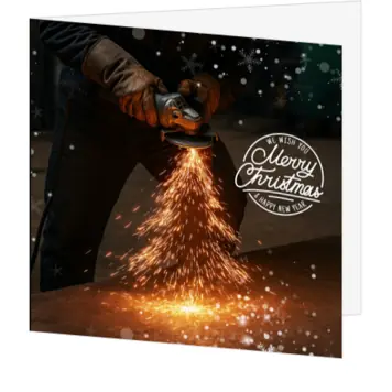 Stoere kerstkaart met lasser en vonken
