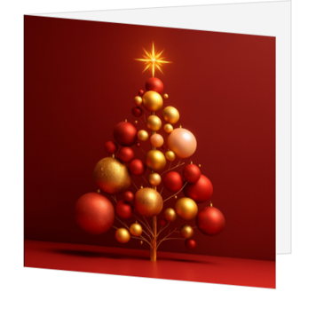 Luxe kerstkaart met moderne kerstboom van ballen