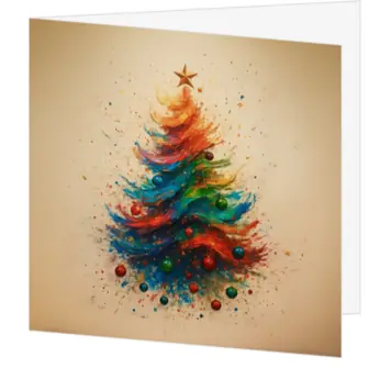 Kerstkaart met kleurrijke geschilderde kerstboom