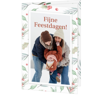 Kerstkaart met foto en groene takjes