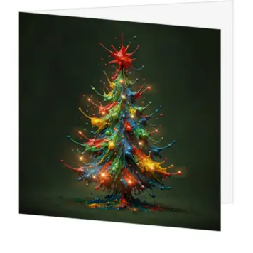 Moderne kerstkaart met kleurrijke kerstboom