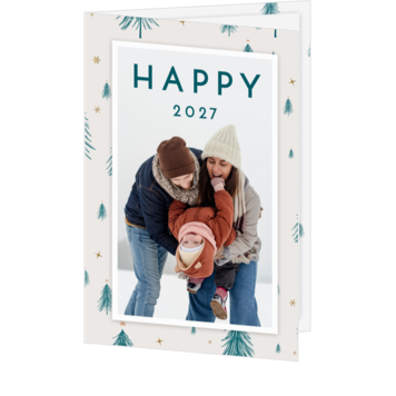 Moderne kerstkaart met foto en dennenpatroon