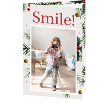 Kerstkaart met foto en stijlvolle kersttakjes