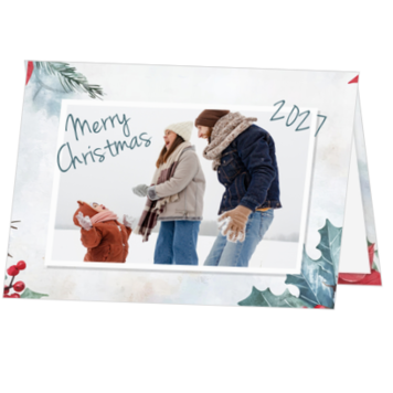 Kerstkaart met familiefoto en hulst