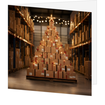 Zakelijke kerstkaart met kerstboom van verzenddozen