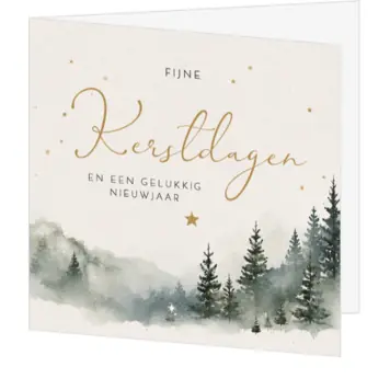 Stijlvolle kerstkaart met winters bos in aquarel