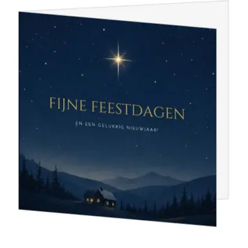 Kerstkaart met ster boven berglandschap