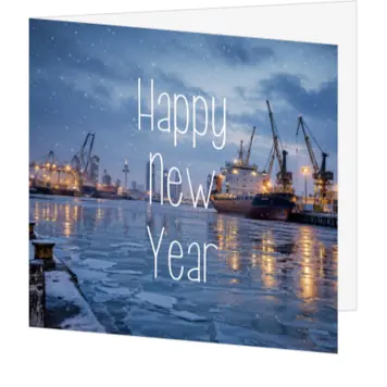 kerstkaart met winterse haven