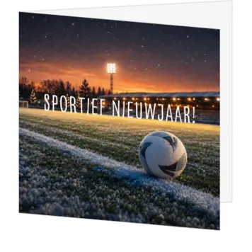 kerstkaart met voetbal op winters sportveld