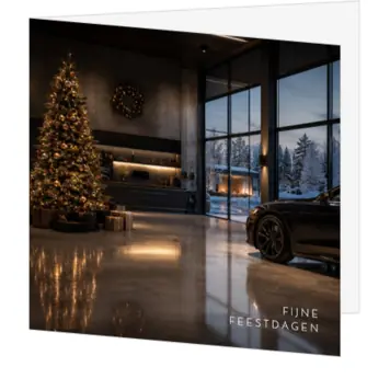 Luxe kerstkaart met auto en warme kerstsfeer