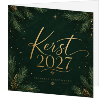 Luxe kerstkaart met goudlook en dennentakken