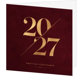 Luxe kerstkaart met bordeaux en goud