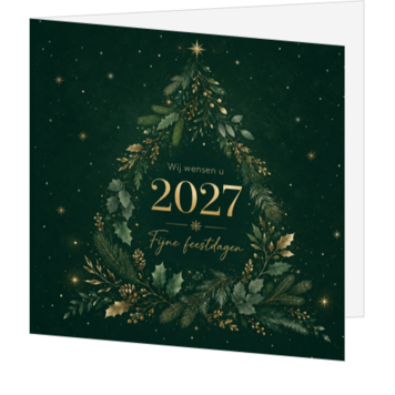 Luxe kerstkaart met botanische kerstboom