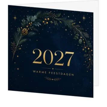 Stijlvolle kerstkaart met gouden winterdetails