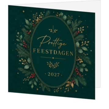 Luxe kerstkaart met botanische krans