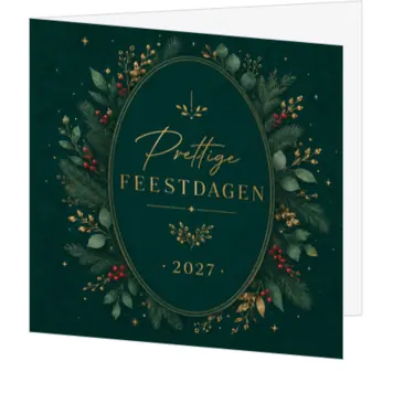 Luxe kerstkaart met botanische krans