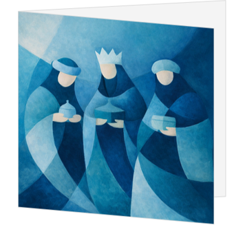 Kerstkaart met de drie koningen in blauwe kunststijl