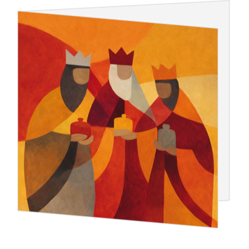 Kerstkaart met de drie koningen in warme tinten