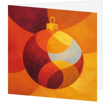 Kerstkaart met moderne kerstbal in warme tinten